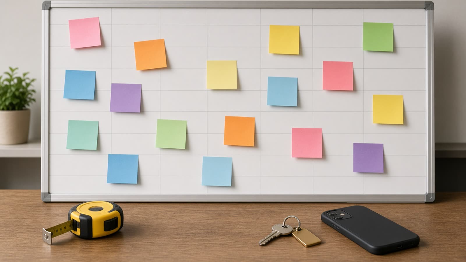 KI-generiertes Symbolbild: Bauzeitplan mit farbigen Zetteln für die Wohnungssanierung
